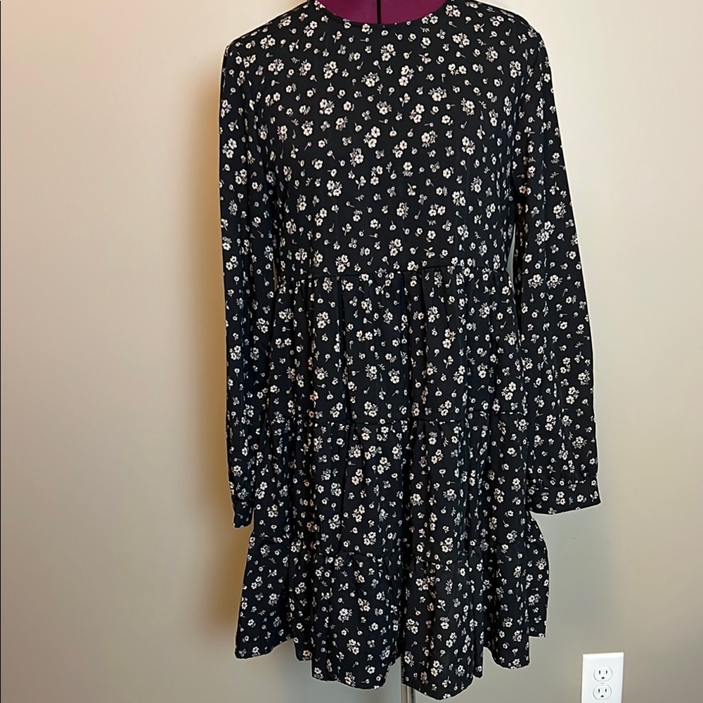 Buffalo Women’s Size Small Petite Black Botanical Floral Long Sleeve Dress New - Picture 2 of 9